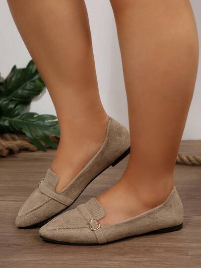 Damen Spitzschuh Flache Schuhe mit weiter Passform, braune Farbe, lässiger Outdoor-Trage für Frühling/Sommer, leicht & bequem, importiert Große Größen 36-43, zufälliges Muster