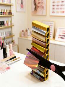 1pc Multi-Compartment Acrylic Nail Stamping Plate Storage Box, Desktop Nail Sticker Organizer Rack, Portable Nail Foil Roll Storage Box, Nail Polish Color Card Display Stand - Multicolor - View 2