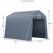 Cobertizo portátil impermeable para exterior - Carpa resistente para coches, motos, bicicletas y leña - Puerta enrollable, ventanas ventiladas - Refugio de jardín y almacenamiento - 7*12 pies - Ver 8