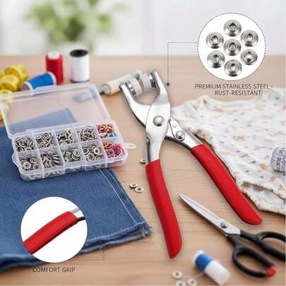 Snaps For Fabric,100 Sets Metal Snaps Buttons With Fastener Pliers Press Tool Kit, Hollow Prong Ring Snap Button Fasteners Kit, Perfect For DIY Crafts Clothes Hats And Sewing(9.5mm / 100 PCS)