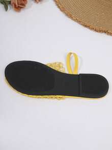 Sandalias planas cómodas con diseño hueco para mujer, zapatos de verano - Amarillo - Ver 11
