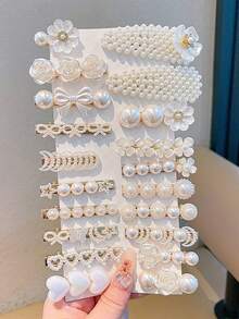 20pcs Elegant Women's Hair Clips, Faux Pearl Floral & Heart Design, Versatile Styles For Daily And Party Wear, Recommended Gift For Back To School Season (No Card Included),Travel,Birthday - Multicolor - View 14