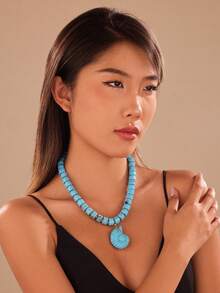 2026 Summer Bohemian Style Beaded Seashell Pendant Necklace Set, Chunky Resin Bead Choker Necklace, Suitable For Women Beach Holiday Party Gift - Conch Beaded Necklace - View 9
