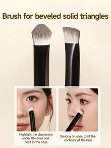 Amortals Triangle Highlighter Brush, Artist Garden Series, Contour, Highlight Cheekbones, Nose, Chin, Makeup Tool For Beginners, Makeup Artists, Gifts For Dates, Weddings, Christmas, Halloween, Thanksgiving, Graduation, Birthdays, Holidays, Y2K, Glamorous Women, Cosmetic Brands, Beauty Parties, Beach Trips, Camping, Campus Events, Decorations, Rose Girl Cosplay, Premium Makeup Ambiance - Black - View 4