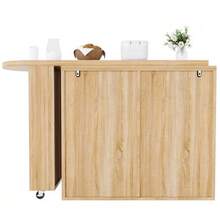 Bar Table With 6 Drawers & PE Rattan Doors, 360° Rotating Standing Table With Anti-Tip Device, Ample Storage Space, Metal Handles, Bistro Table For Living Room, Kitchen, Dining Room, Work Area - 駝色 - 查看 7