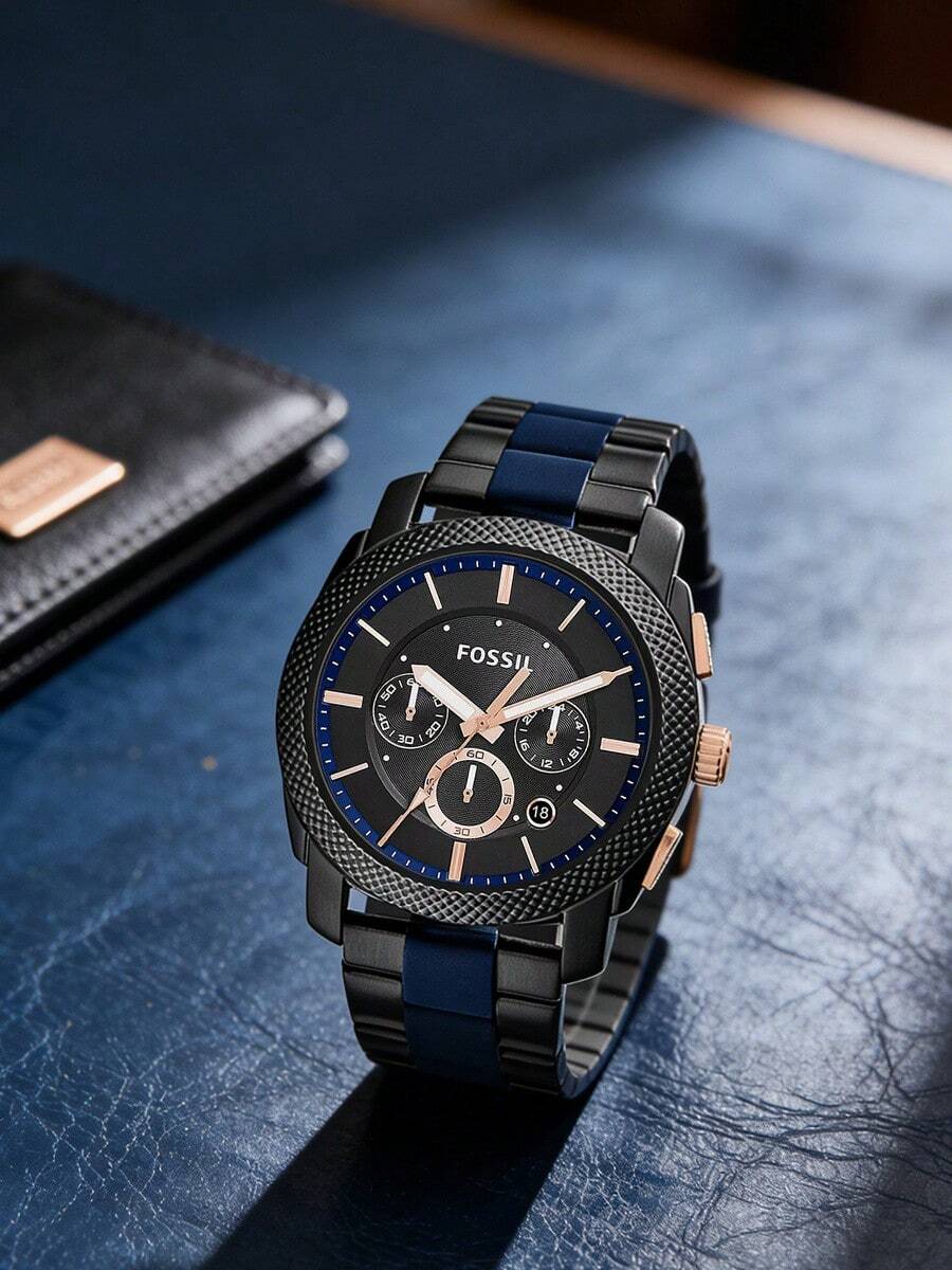 Fossil Men's Quartz Stainless Steel Three-Hand Watch, Stainless Steel Case/Scratch-Resistant Glass FS5164/FS4552 - Black + Blue - View 1