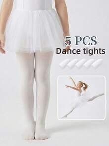 5 PCS Girls Tights Young Girls' Summer Dance Leggings - Stretchy White Tights With Mosquito Protection For Practice, Shows & Everyday Wear - Multicolor - View 1