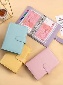 Juego de cuadernos de hojas sueltas de color macaron PU A6, con tapa desmontable, papelería creativa, incluye 8 bolsillos con cremallera - Multicolor - Ver 6