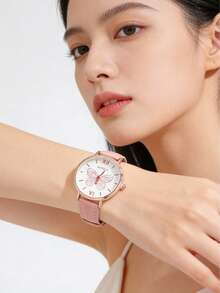 Bộ 4 chiếc đồng hồ thạch anh mặt in hình bướm trang nhã, dây da, phong cách tối giản, thích hợp đeo hàng ngày cho thanh thiếu niên, quà tặng. - Nhiều màu - Xem 5