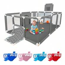 Corral de Bebé con Gimnasio de Juegos | Porterías y Tablero Infantil |  y Divertido para Niños - Gris - Ver 1