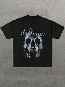 Pure Cotton Short-Sleeve T-Shirt With A Casual Print In Tribute To The Band 'Skull And' Defton Es'' - Black - View 1