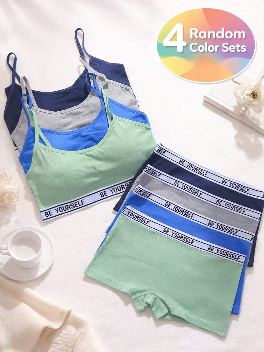 SIETEROSA SIETE ROSA Teen Girls Cotton Underwear Set 4 Pack, Training Bras & Panties Solid Colors Ages 8-12