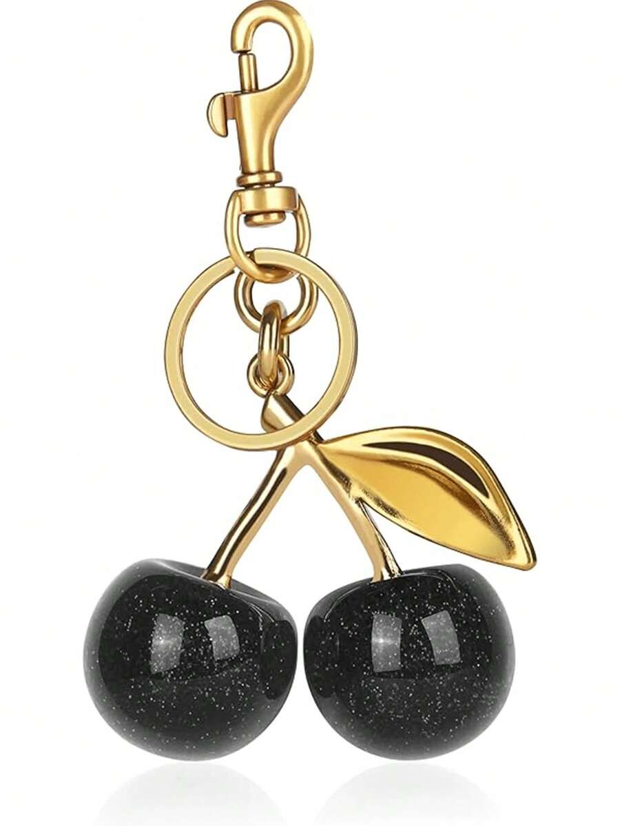 1pc Cherry Keychain Bag Charm - Car Cherry Decor Keyring, Gift For Women On Christmas, Valentine's Day (Size: 4.3 Inch/10.92 Cm X 2.6 Inch/6.6 Cm, Cherry Size: 1.18 Inch/3 Cm). Can Be Used As A Bag Charm, Car Decor, Or Gift For Teachers, Friends, And Sisters. - 銀色+粉紅色 - 查看 1