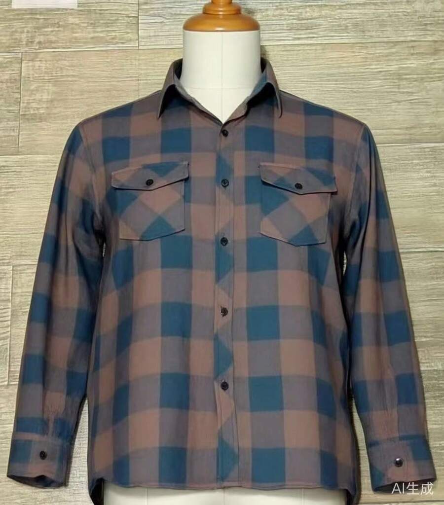 Men's Long-Sleeved Plaid Flannel Dress Shirt, Regular Fit, Buttons Down The Front, With Pocket. - 咖啡棕 - 查看 1