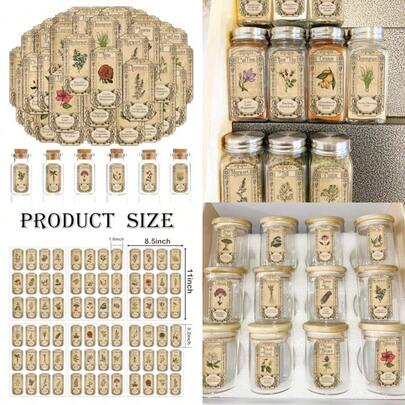 72Pcs Herb Stickers Lables For Jars Vintage Spice Apothecary Herb Spice Labels Stickers Spices Sticker Label For Bottles Tags Jars Herb72