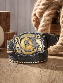 1 chiếc thắt lưng da PU dập nổi chữ cái, kiểu dáng retro miền Tây, phù hợp để phối cùng quần jeans. - màu đen - Xem 13