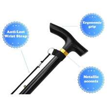 Folding Lightweight Walking Tick - Adjutable Aluminum Metal Collapible Travel Cane With Non-Lip Rub - Black - View 2