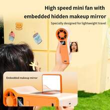 1pc Summer Bestseller 1800mAh Capacity Handheld Fan With Mirror, High-Speed Portable Swirl Smart Display Continuous Runtime Strengthened Airflow Mini Fan With Mirror - 多色 - 查看 1