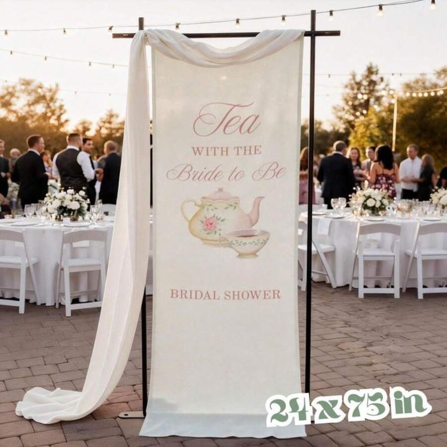 Tea With The Bride To Be Bridal Shower Banner Linen Welcome Signage Tea Party Bridal Brunch Decor, Ideal Gift For Friends & Family, Home Decor, Room Decor, Gender Reveal Party Decor, Indoor Tablecloth Decor - 查看 1