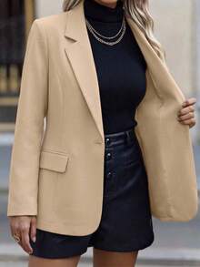 MICHELEE Elegant Women's Blazer With Modern Tailored Cut For Casual And Work Wear - Màu Khaki - Xem 2