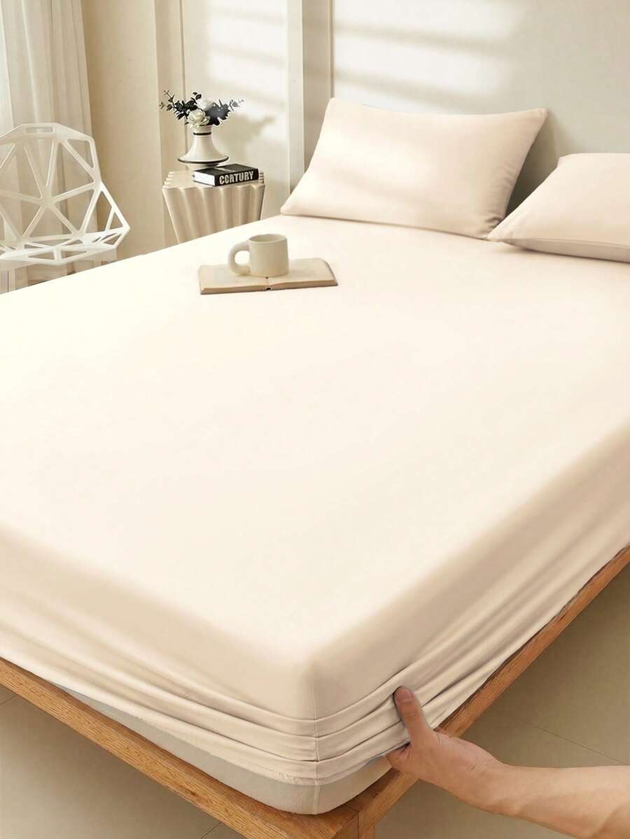 1 chiếc ga trải giường màu be trơn, tấm bảo vệ nệm, vỏ nệm cho giường, ga trải giường, mềm mại và thoáng khí, phù hợp với mọi kích cỡ giường - giường đơn, giường đôi, giường cỡ King, giường cỡ Queen, ga có độ sâu túi lên đến 11,8 inch, đồ dệt gia dụng - Màu be - Xem 1