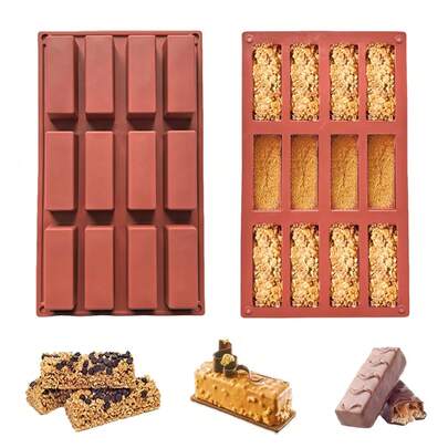 1/2pcs 12-Cavity Rectangular Silicone Mold, Protein Bar & Granola Bar Mold, Silicone Baking Mold Suitable For Butter/Chocolate/Candy/Cereal/Energy Bar