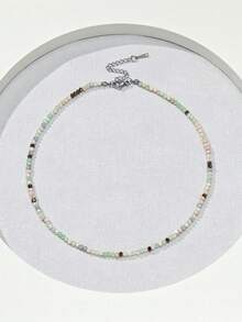1 pieza Collar decorativo minimalista con cuentas de color gelatina para mujer (etiqueta de cola de cuentas aleatoria) - Verde militar - Ver 2