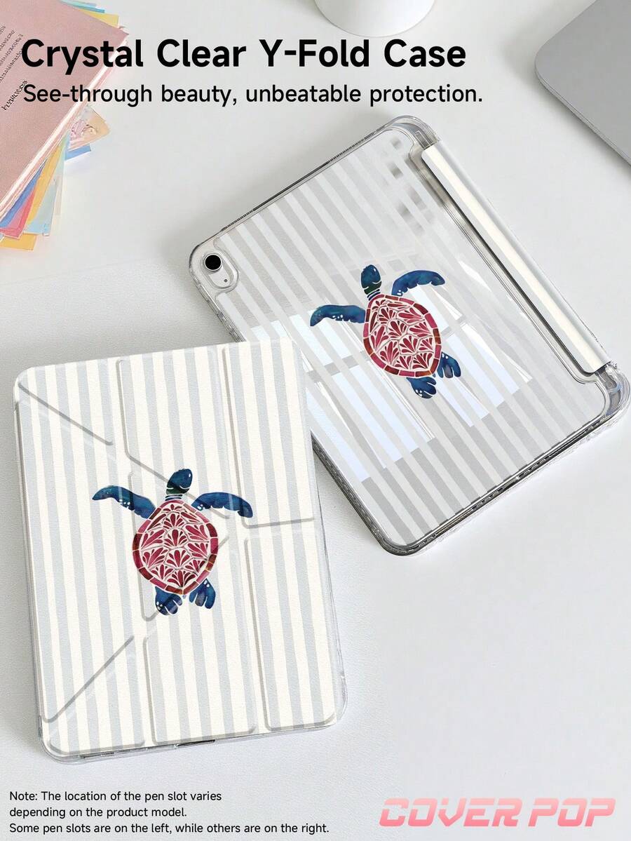 夏季条纹海龟图案保护套，兼容 iPad Air 4/5 10.9 英寸、7/8/9 10.2 英寸、(A16) 11 英寸（第 11 代，2025 年款），带 Apple Pencil 插槽，也兼容三星 Galaxy Tab A9 11 英寸、Tab A9 8.7 英寸，可爱风格，适合返校季、情人节、夏季礼物。