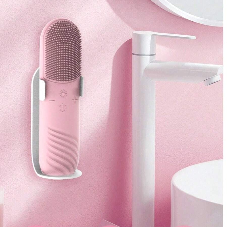 Electric Silicone Facial Cleansing Brush With Red Blue Light Therapy USB Rechargeable Beauty Instrument For Home Personal Care - Pink - View 1