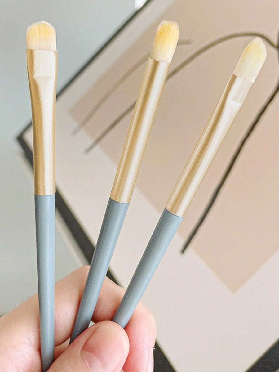 3pcs Eyebrow, Eye, Nose Makeup Brushes Set, Fiber Brushes In Matching Colors, Makeup Tools Combo - Dusty Blue - View 1