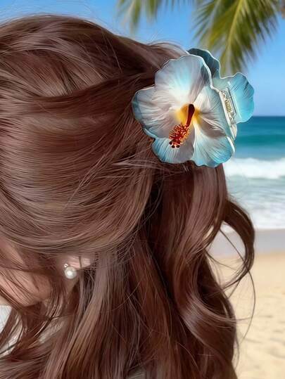 1Pc New Hibiscus Flower Hair Clip, Summer Beach Clothing Accessories, Y2k Women's Hair Accessories, High-End Exquisite Hair Claw, Fashionable Party Gift,Holiday,Travel