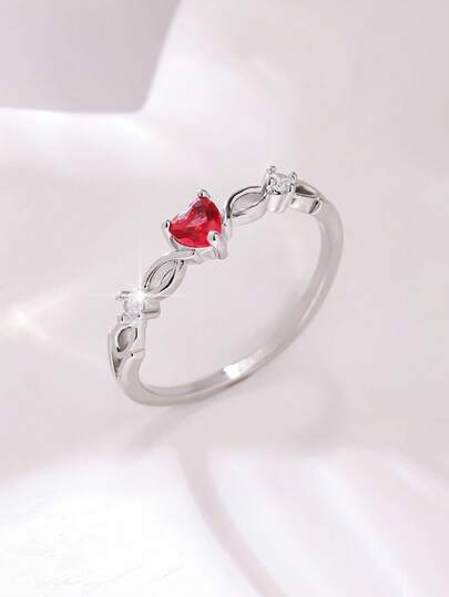 1 chiếc nhẫn hình trái tim lấp lánh, sang trọng, đính đá Cubic Zirconia dành cho nữ, thích hợp đeo hàng ngày, dự tiệc, đám cưới - quà tặng ngày Valentine, quà kỷ niệm.