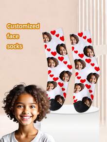 1 Par de Meias Personalizadas com Rosto, Unissex para Meninos e Meninas, Meias Cano Médio para Meninas, Meias Cano Médio para Meninos, Meias Personalizadas com Foto para Adolescentes, Meias Personalizadas com Imagem Divertida para Meninos e Meninas, Adequadas para Uso Diário, Feriados, Aniversários e Outras Ocasiões - Multicolorido - Visão 4