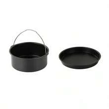 2-Piece Universal Air Fryer Accessory Set: Steel Pizza Pan & Cake Barrel - Black - View 1
