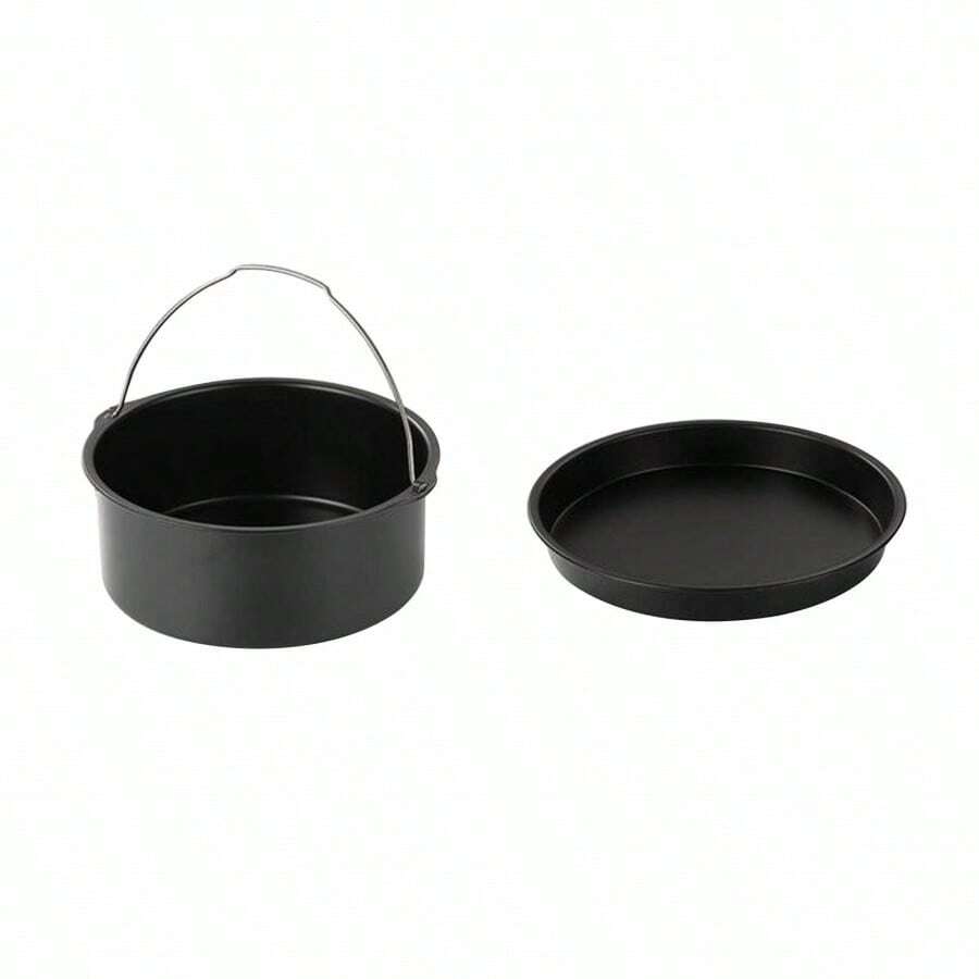 2-Piece Universal Air Fryer Accessory Set: Steel Pizza Pan & Cake Barrel - Black - View 1