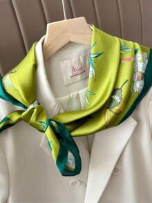 Pañuelo de seda sintética con estampado floral de primavera y verano, accesorio decorativo versátil de moda coreana para el cuello, diadema, playa, vacaciones, viajes esenciales - Multicolor - Ver 3