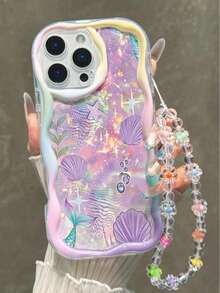 海洋生物印花奶油色波浪边手链式表带简约防震加厚手机保护壳，兼容 17/17 Pro/17 Pro Max、16 XR/7/8、15 Pro Max、12 Pro Max、13 Pro Max、14 Pro Max、13、14、11、12P、14P、11P、12P、XS、XR、7/8P、7/8G、ES2。 - 彩色 - 查看 1