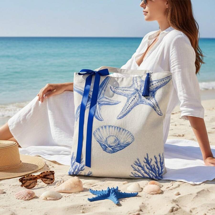 1 Sacola Ecobag de Linho Praia Coleção Brasilidades Liamora - Bege - Visão 1