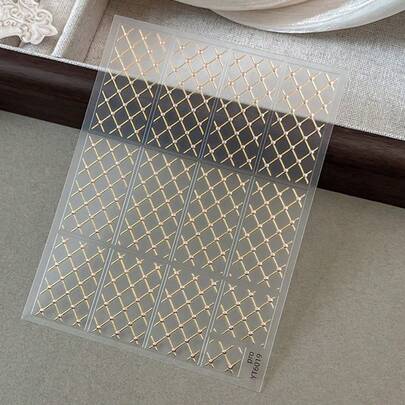 1 片 3D 烫金网格美甲贴纸，奢华金珠网格美甲装饰贴纸，法式美甲自粘 DIY 美甲装饰贴纸