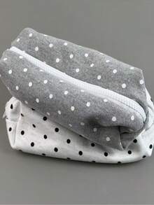 1pc Korean Style Polka Dot Gray Canvas Pencil Case, Soft & Stylish Desktop Makeup Bag, Student Stationery Organizer - Pencil Case - View 6
