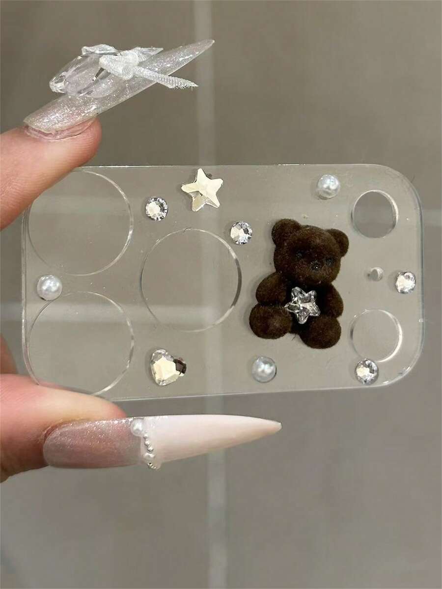 Película protectora transparente con base resistente a arañazos, decorada con brillantes, cristales de imitación, estrellas 3D y osos perlados, compatible con cámara de 17ProMax 17Pro. Accesorio de cámara duradero y protector. Regalo ideal para el Día de la Madre o cumpleaños.