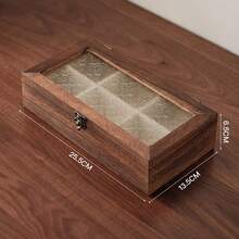 1pc Handmade Retro Wooden Cabinet With Glass Door Panel, Vintage Wooden Jewelry Storage Box, Desktop Cosmetic Storage Box, Gift For Women - Light Coffee - View 8