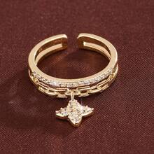 1pc Minimalist Hanging Design 4-Pointed Star Artificial Zirconia Adjustable Open Ring For Women - Multicolor - View 6