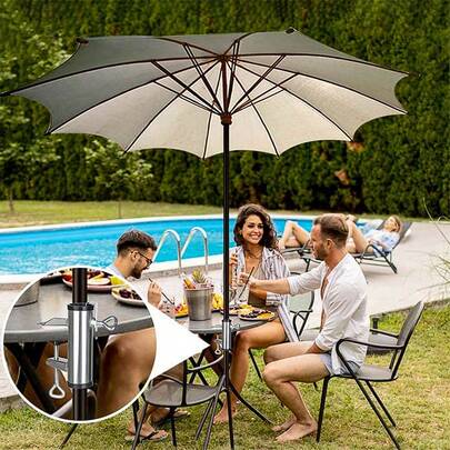 1pc Outdoor Umbrella Clamp, Stainless Steel Deck Umbrella Fixed Bracket, Adjustable Umbrella Deck Mount With Umbrella Hook Accessory Mount To Picnic Table, Bleachers, Railing (Silver) ﻿