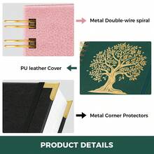 A4 Notebook, 300 Pages, Coil Binding, 100gsm Lined Paper, Ink-Resistant, Tree Of Life Print PU Leather Cover, Unisex, For Note-Taking And School Office Supplies, 28 X 21.6cm - A4 Notebook - 查看 6