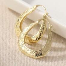 Goldene Vintage handgeschnitzte Muster große Wassertropfen Ohrringe, klassisches elegantes Schmuckaccessoire für Frauen, geeignet als Urlaubsgeschenk - Gold - Übersicht 4