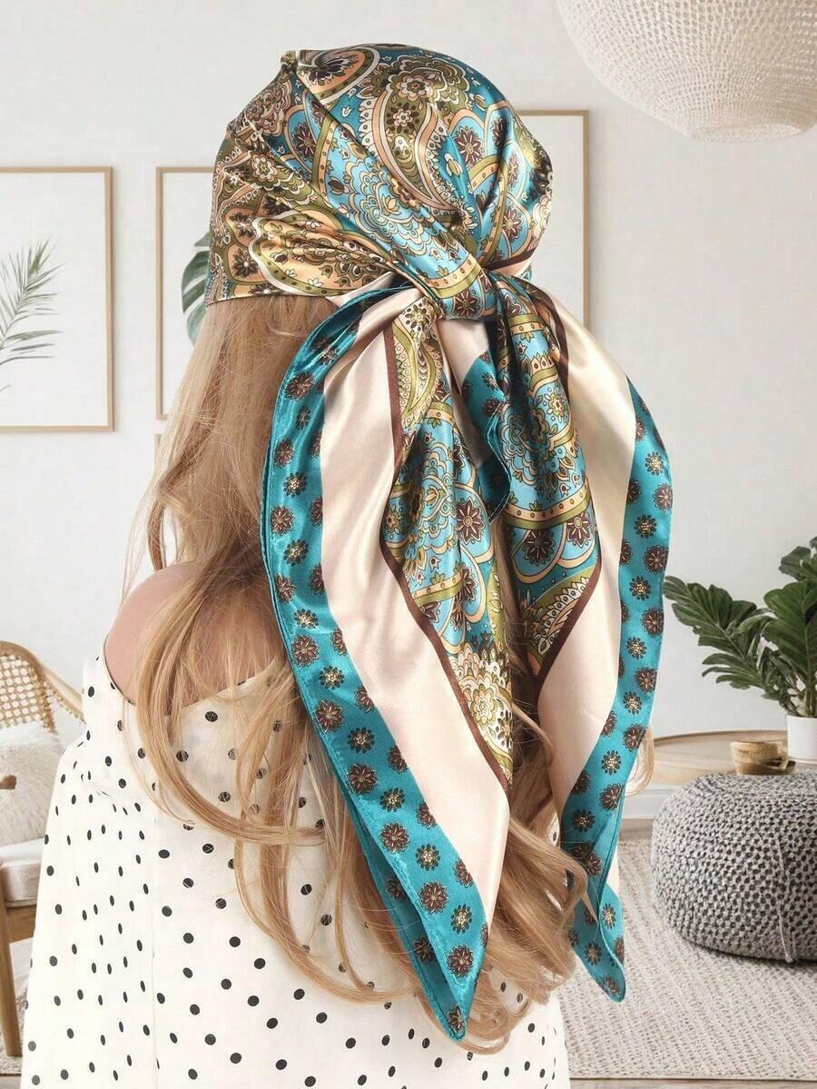 1pc Women Bandana Lightweight Paisley Pattern Square Scarf, Summer Beach Holiday Shawl, Gift For Her For Dress - Claret - 查看 1
