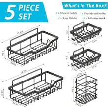 EILM 5-Pack Adhesive Shower Caddy Rustof Stains Steel Bathro Organizer With 28 Hooks No-Drill Large Capacity Black Shower Shelves For Bathro Sage He Decor - 5packstainless Steel Black - View 3