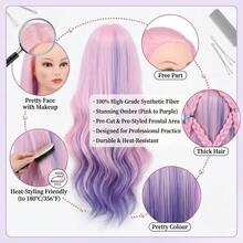 Đầu ma-nơ-canh tập luyện bằng tóc tổng hợp màu hồng tím ombre 27,5 inch, chịu nhiệt, dùng để học sinh học nghề làm tóc, học tết tóc, tạo kiểu, uốn và nhuộm. - Hai màu hồng và tím-FJM004-5 - Xem 6