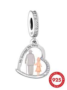 HuooNew 1入組時尚標語細節人像和方晶鋯石裝飾心銀DIY吊墜適合男士女士DIY首飾製作 - 銀色 - 查看 1